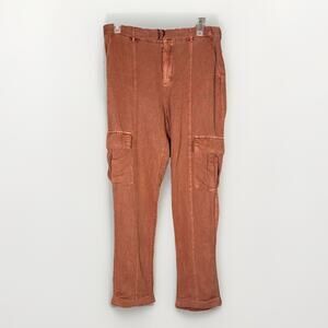 Nicole Miller Linen Blend Cargo Pants Womens Medium Sun-Wash Mauve Belted Ankle